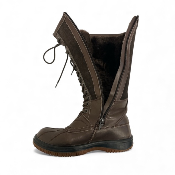 ATELIER NOIR BROWN SHEARLING & LEATHER LACE UP BOOTS - Picture 12 of 16